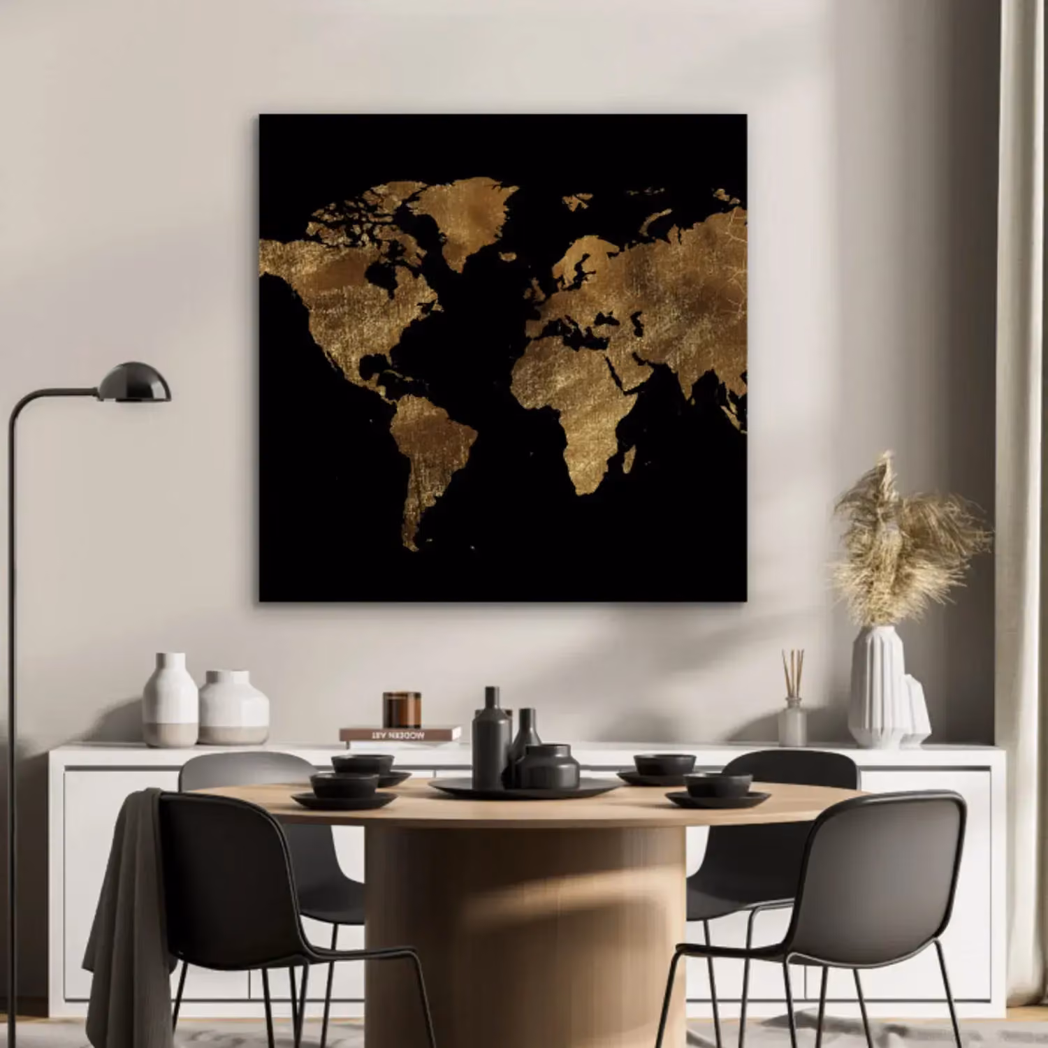 Aluminium painting – World map – Gold – Luxury – Earth – Black