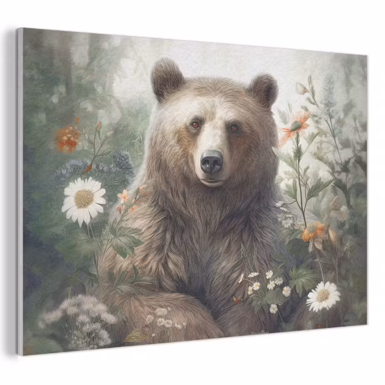 Acoustic Felt - Brown bear - Wildlife - Flowers - Plants — 1