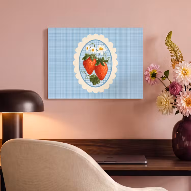 Acoustic Felt - Strawberries - Frame - Red - Checkered — 4