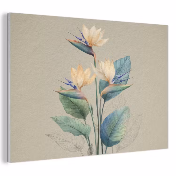 Acoustic Felt - Bird of paradise flowers - Blue-green leaves - Beige — 1
