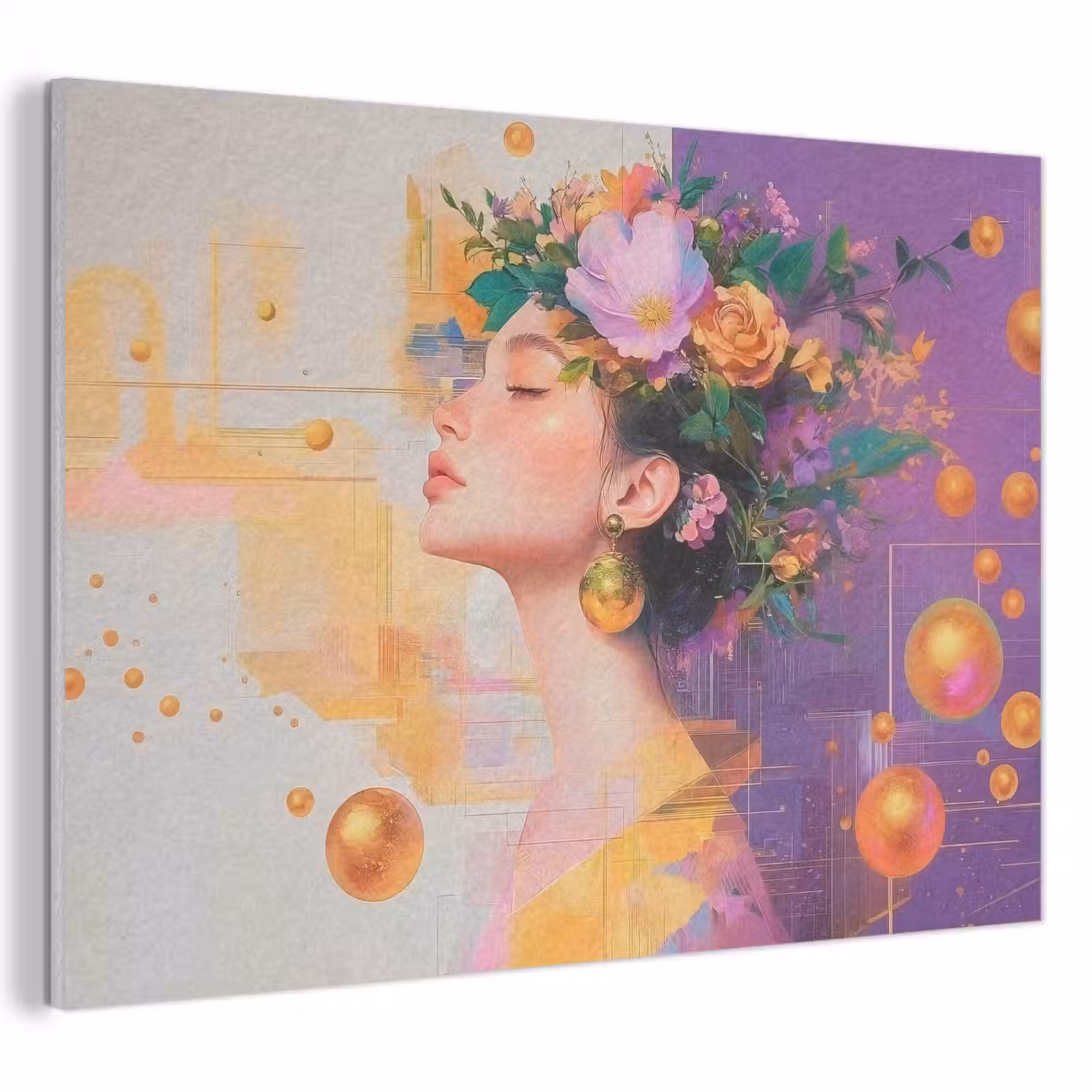 Acoustic Felt - Abstract - Woman - Crown of Flowers - Gold — 1