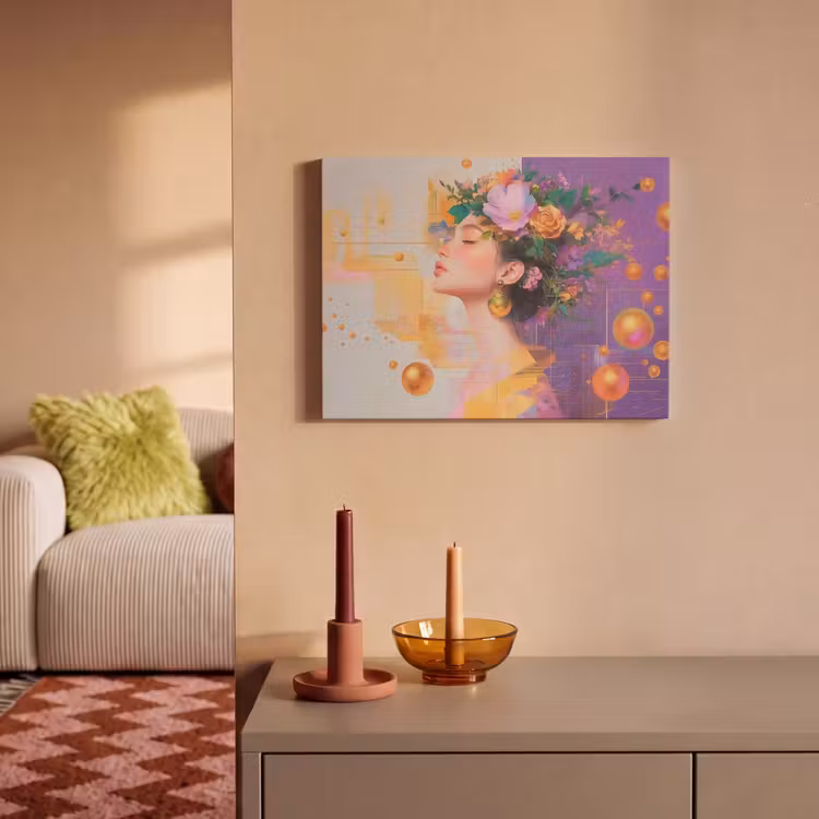 Acoustic Felt - Abstract - Woman - Crown of Flowers - Gold — 2