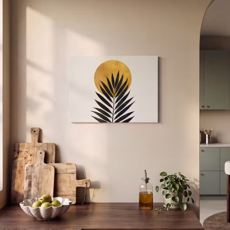 Acoustic Felt - Black palm leaf - Golden circle - Beige background — 3