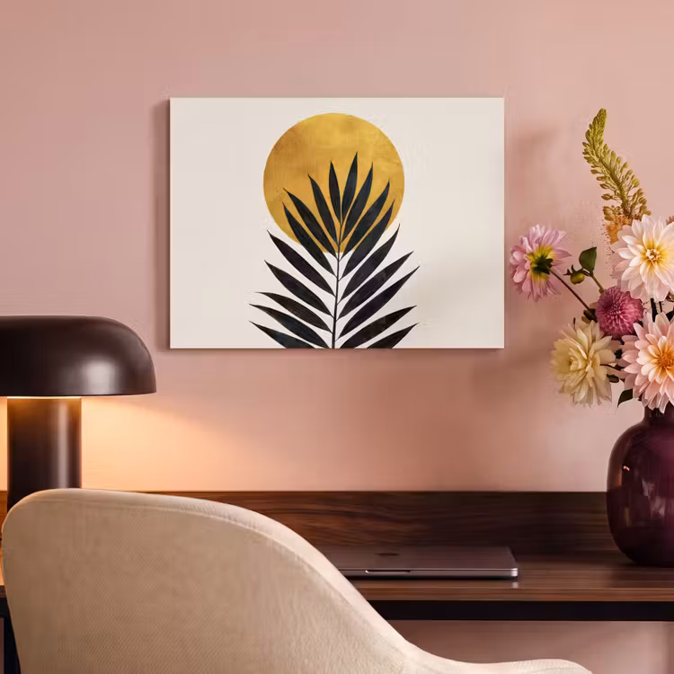 Acoustic Felt - Black palm leaf - Golden circle - Beige background — 4