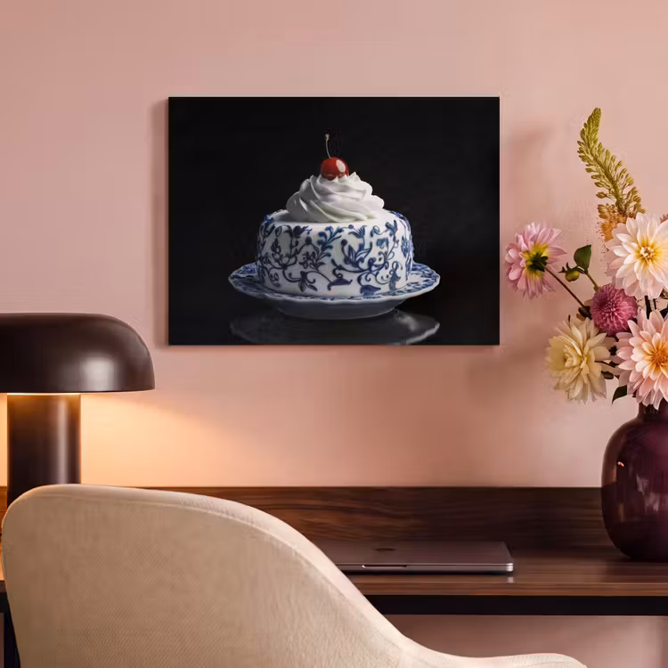 Acoustic Felt - Cake - Whipped cream - Cherry - Plate - Delft blue — 4