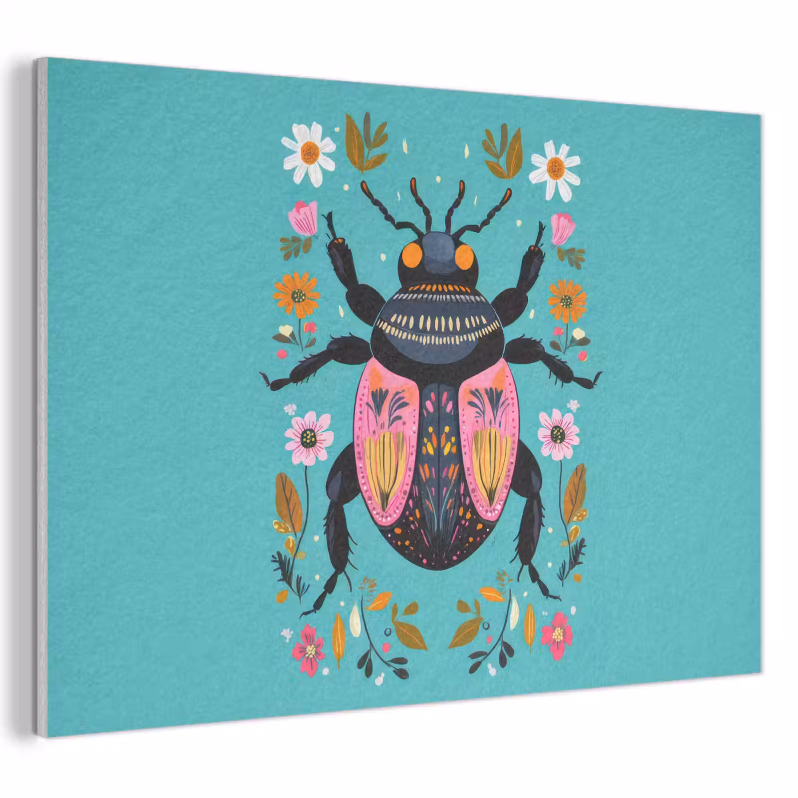 Acoustic Felt - Beetle - Flowers - Turquoise - Leaves — 1
