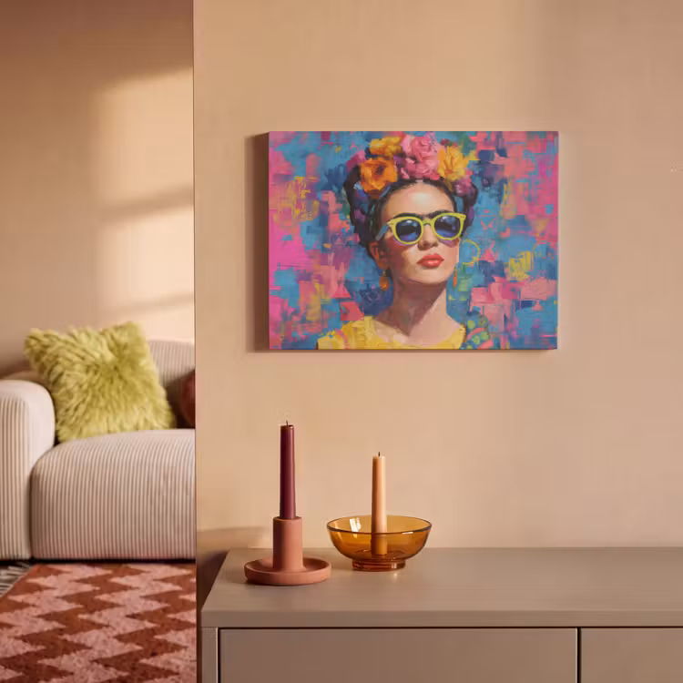 Acoustic Felt - Cheerful portrait - Woman - Crown of Flowers — 2