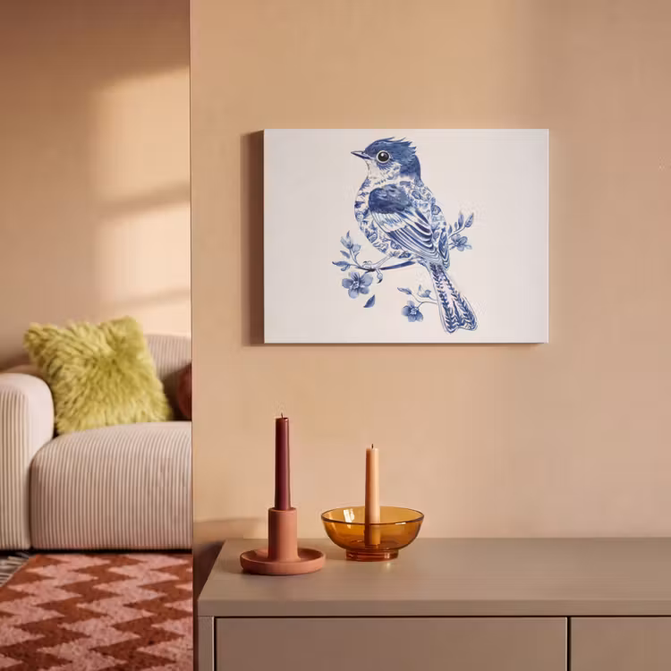 Acoustic Felt - Bird - Delft blue - Illustration - Flowers — 2