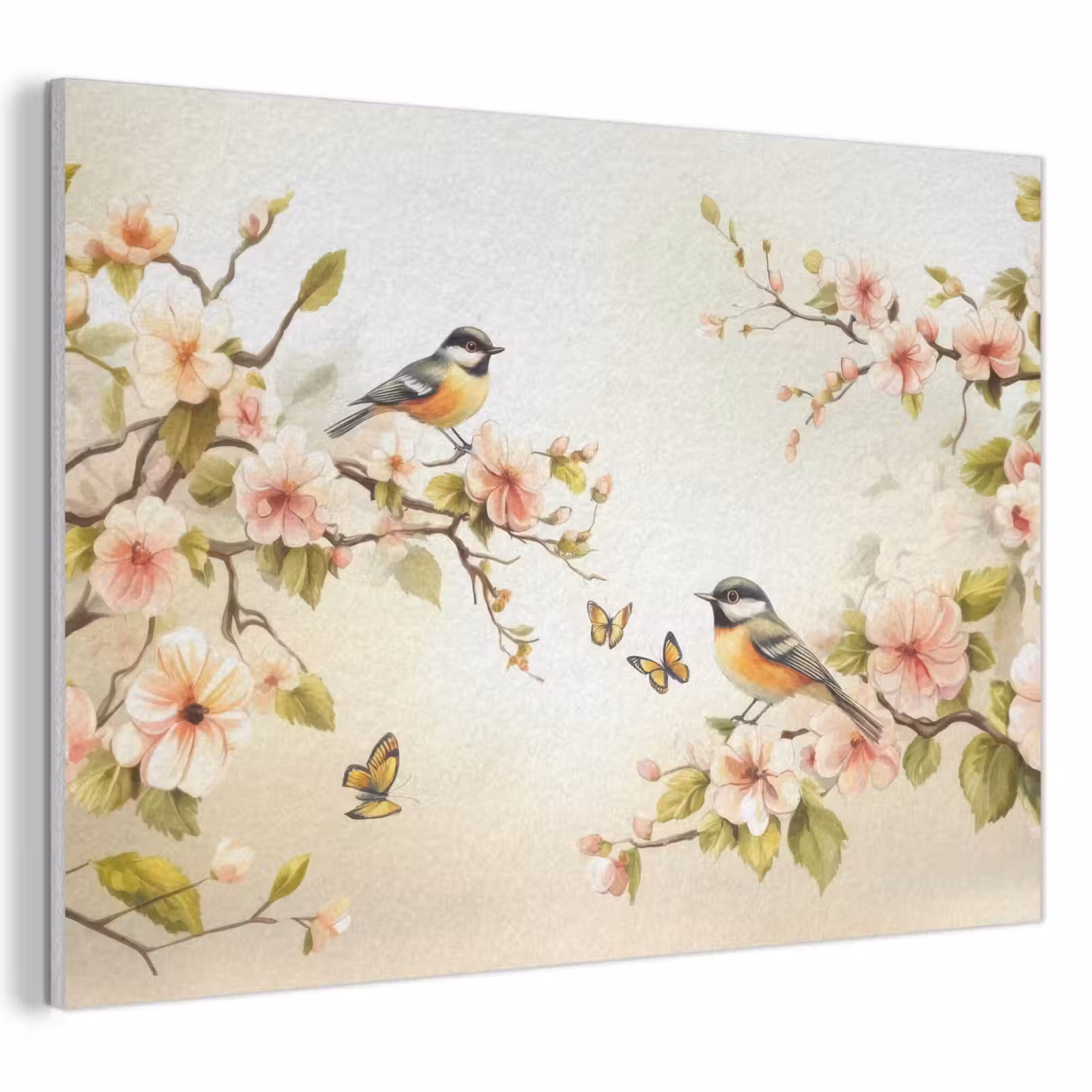 Acoustic Felt - Branches - Flowers - Birds - Pink — 1