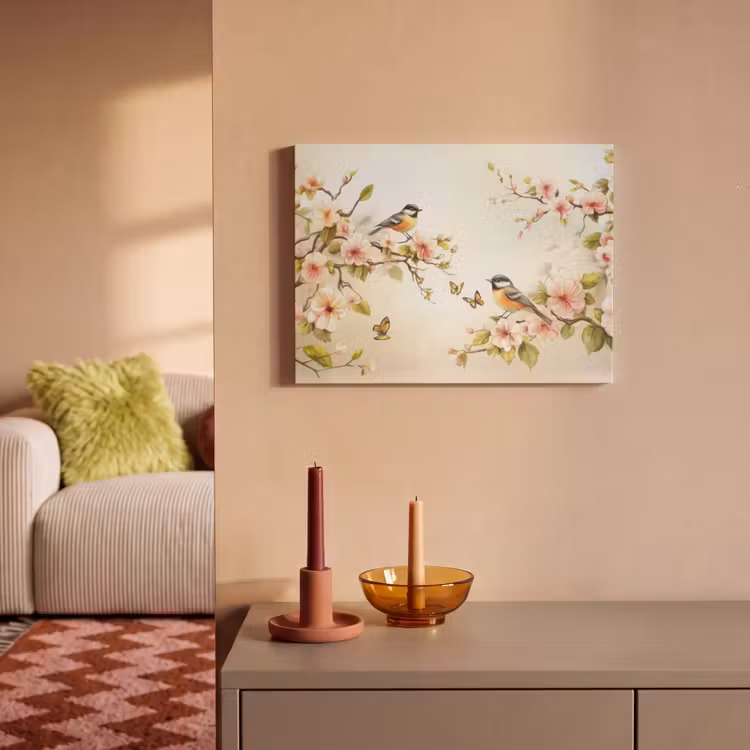 Acoustic Felt - Branches - Flowers - Birds - Pink — 2