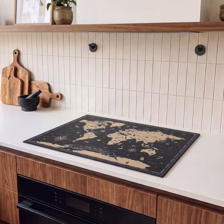 Induction Hob Cover & Splashback (2-in-1) - World map - Beige - Black — 3