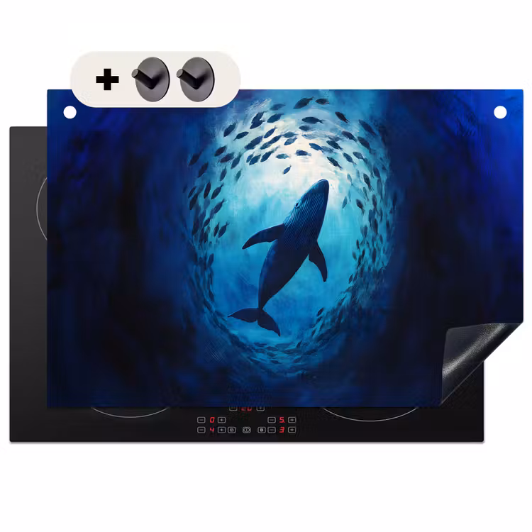 Induction Hob Cover & Splashback (2-in-1) - Whale - Fish - Dark Blue — 1