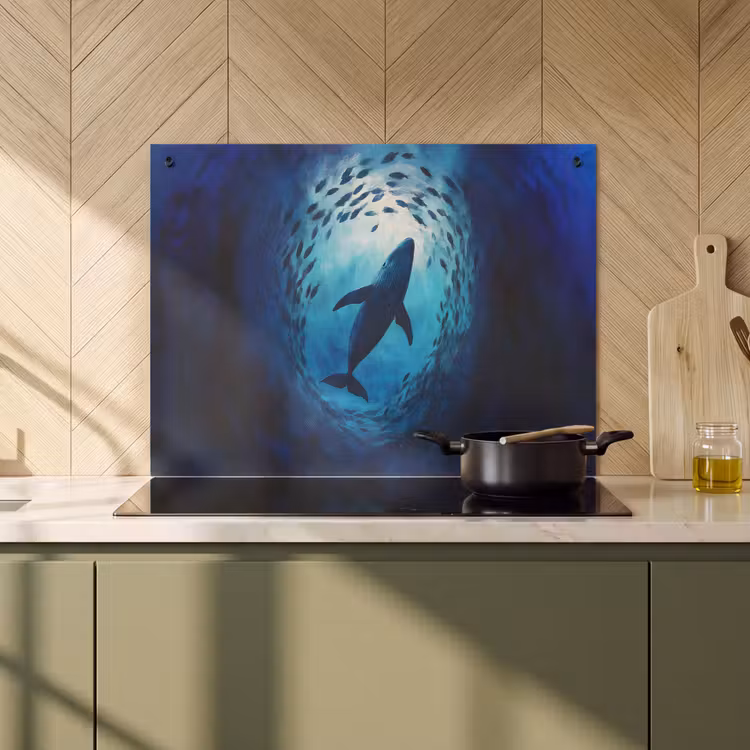 Induction Hob Cover & Splashback (2-in-1) - Whale - Fish - Dark Blue — 2