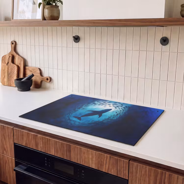 Induction Hob Cover & Splashback (2-in-1) - Whale - Fish - Dark Blue — 3