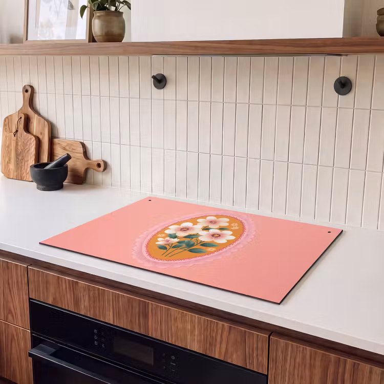 Induction Hob Cover & Splashback (2-in-1) - Illustration - Flowers - Border - Pink — 3