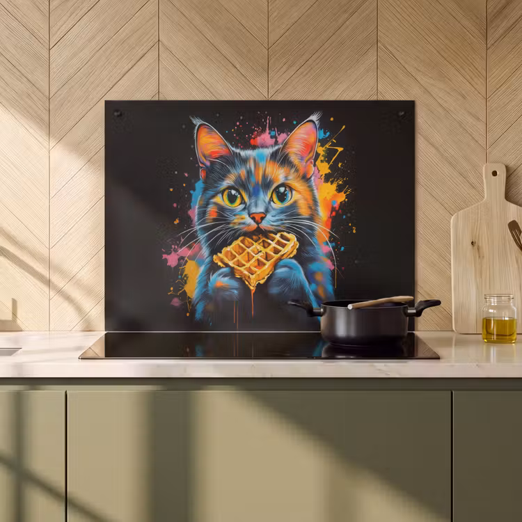 Induction Hob Cover & Splashback (2-in-1) - Cat - Graffiti - Colorful - Waffle - Food — 2