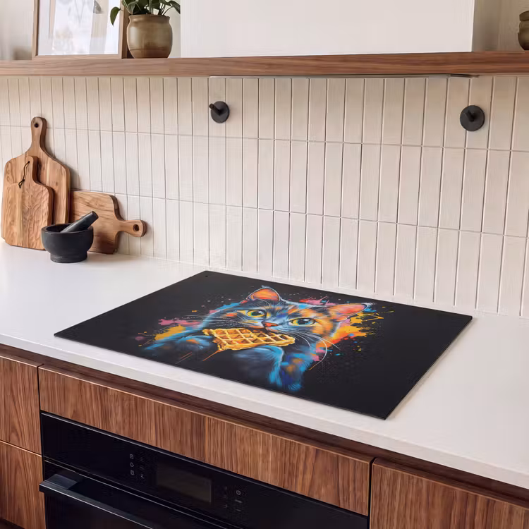 Induction Hob Cover & Splashback (2-in-1) - Cat - Graffiti - Colorful - Waffle - Food — 3