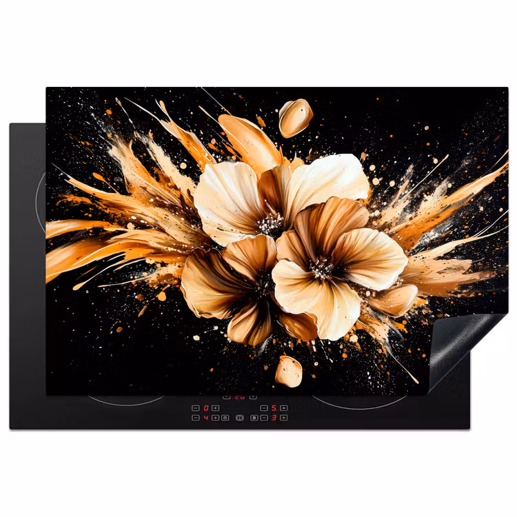 Induction Hob Cover - Flowers - Gold - Graffiti - Black - Abstract — 1