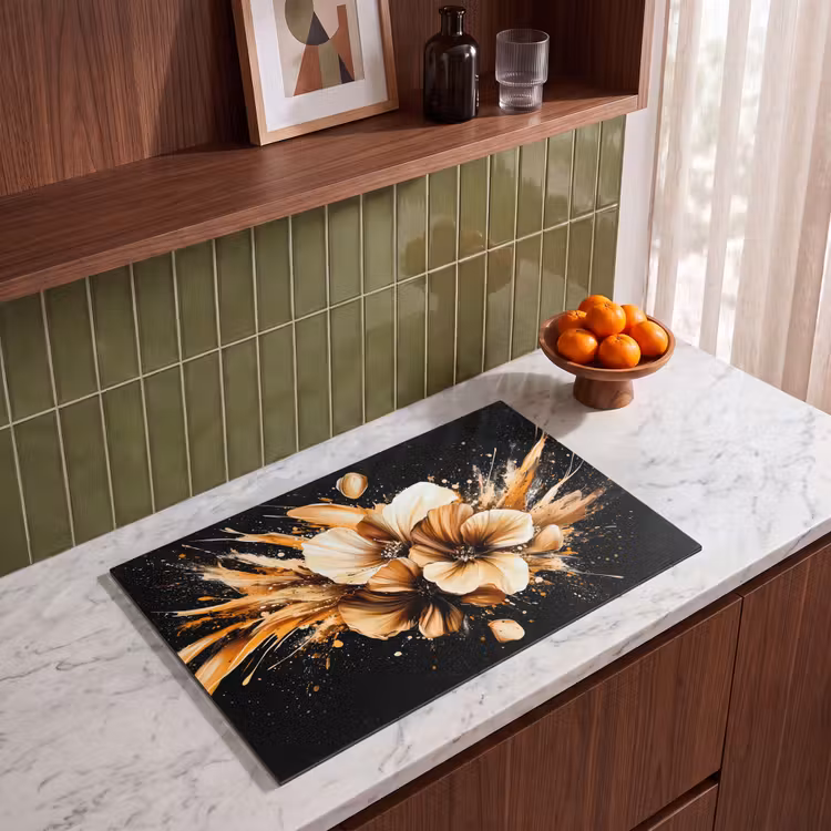 Induction Hob Cover - Flowers - Gold - Graffiti - Black - Abstract — 3