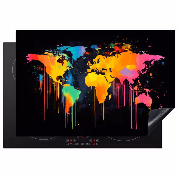 Induction Hob Cover - World map - Paint - Colorful - Graffiti - World — 1