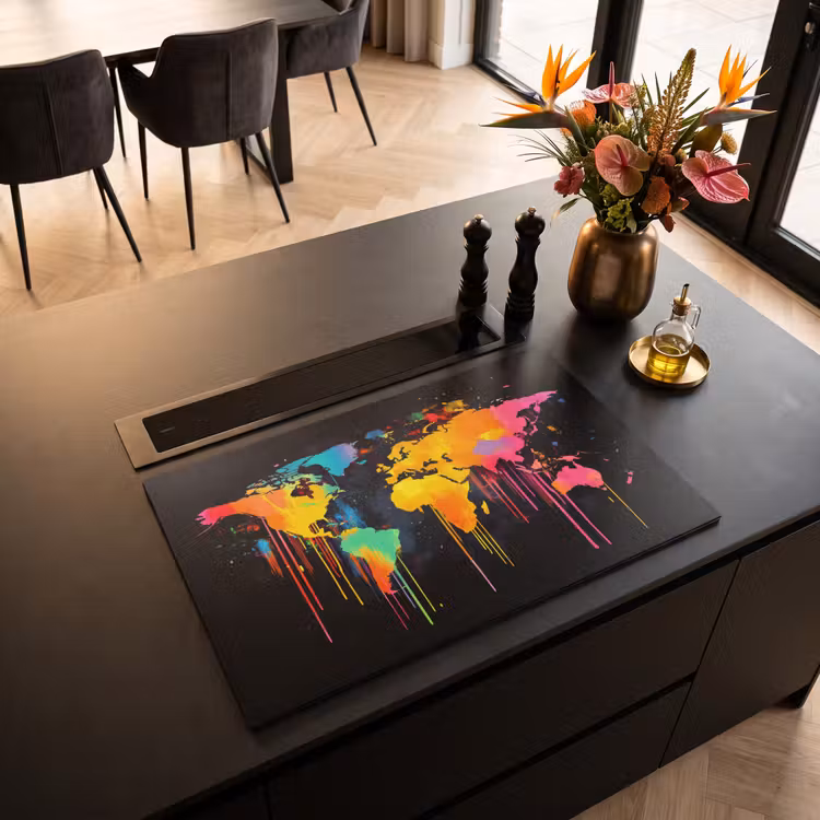 Induction Hob Cover - World map - Paint - Colorful - Graffiti - World — 2