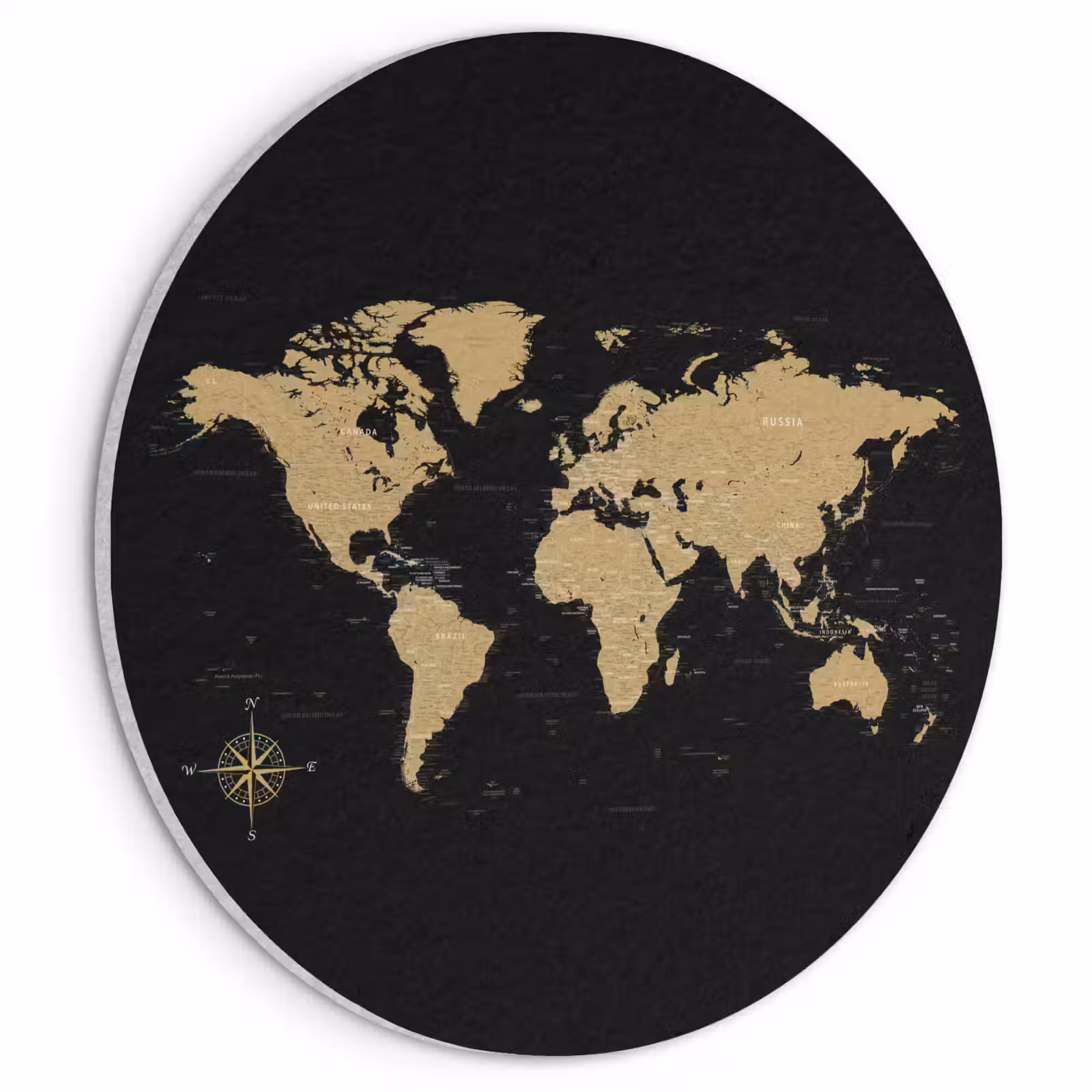 Acoustic painting round - World map - Beige - Black — 1