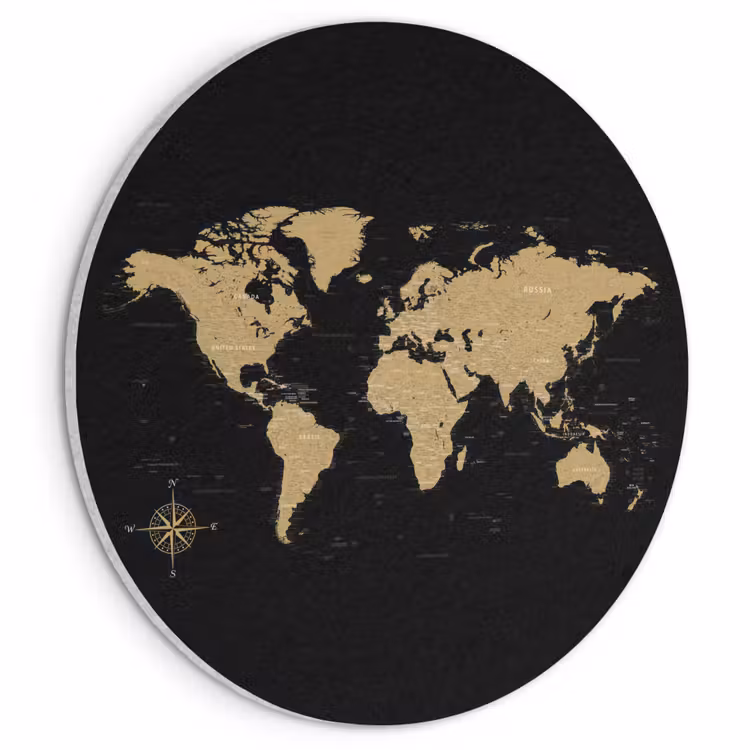 Acoustic painting round - World map - Beige - Black — 1