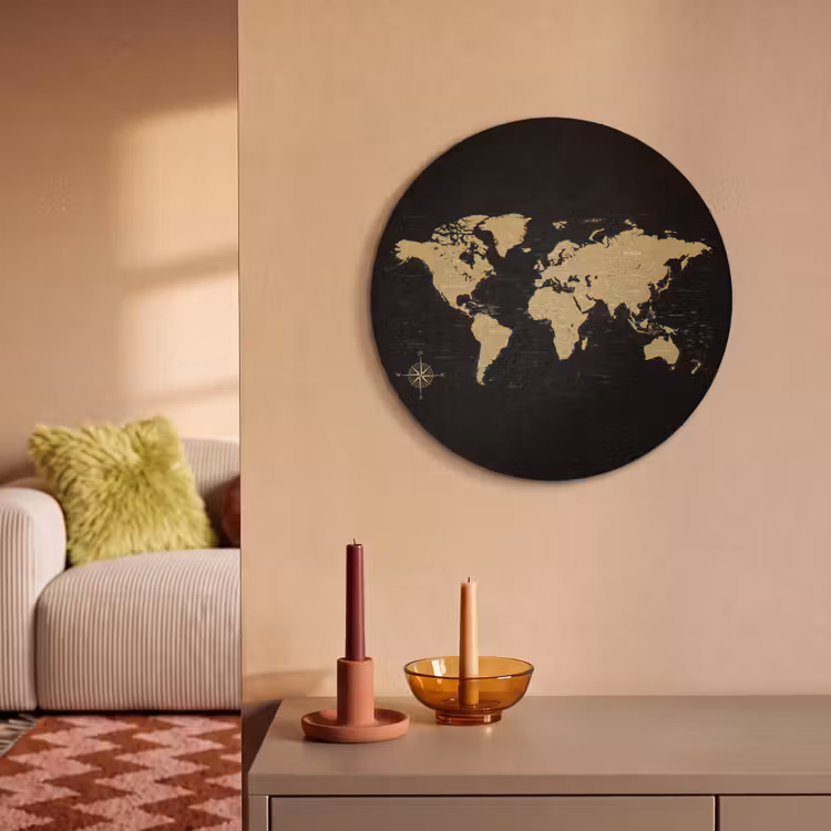 Acoustic painting round - World map - Beige - Black — 3