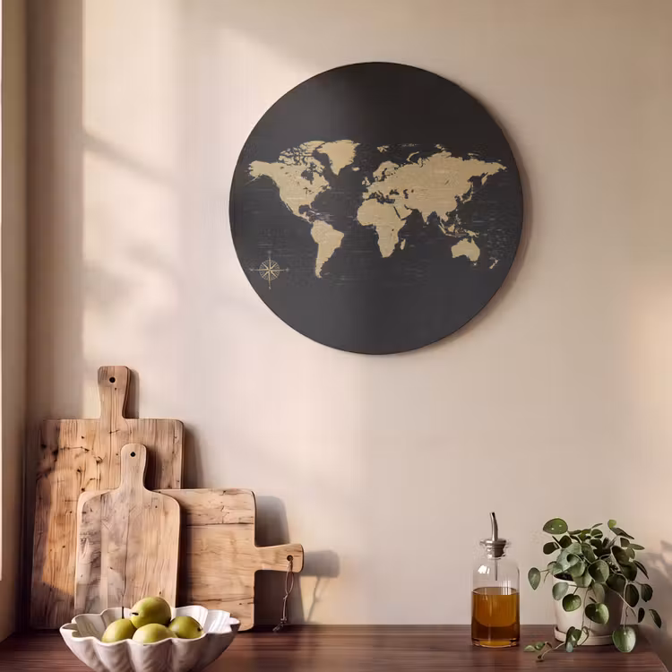Acoustic painting round - World map - Beige - Black — 4