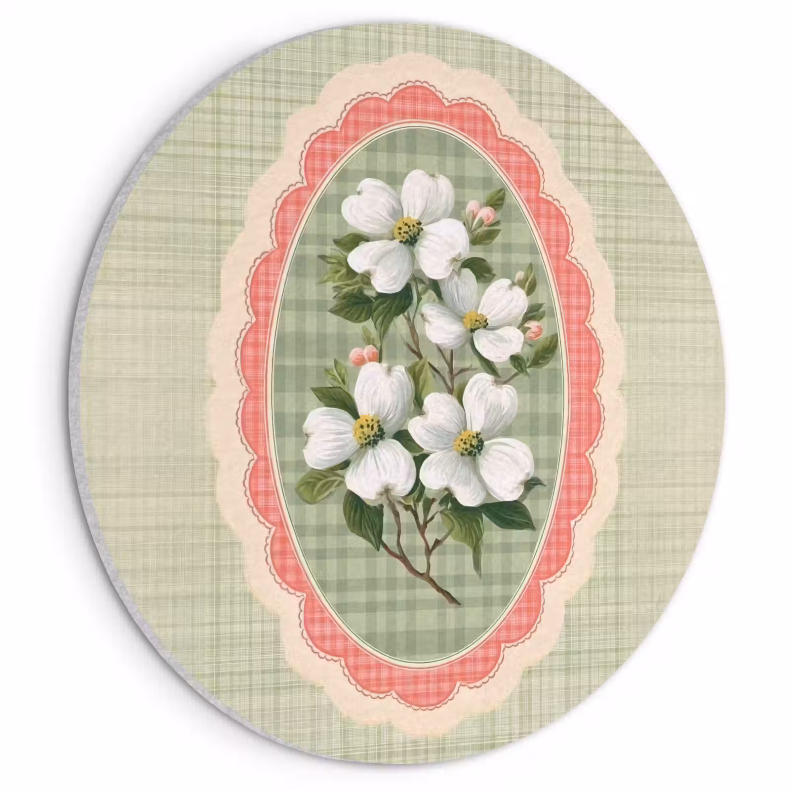 Acoustic painting round - Flowers - Illustration - Checkered - Green — 1