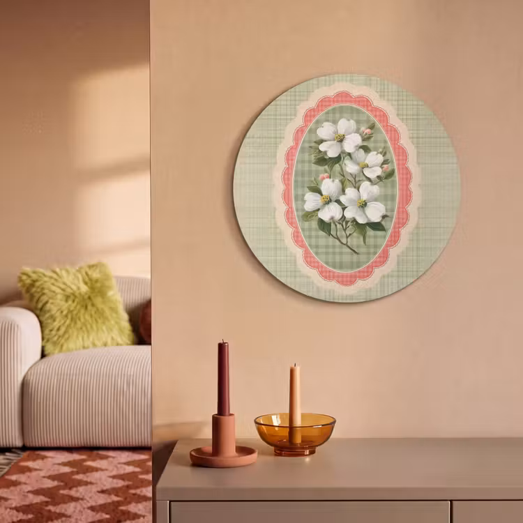 Acoustic painting round - Flowers - Illustration - Checkered - Green — 3