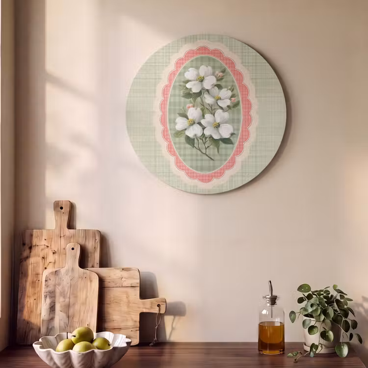 Acoustic painting round - Flowers - Illustration - Checkered - Green — 4