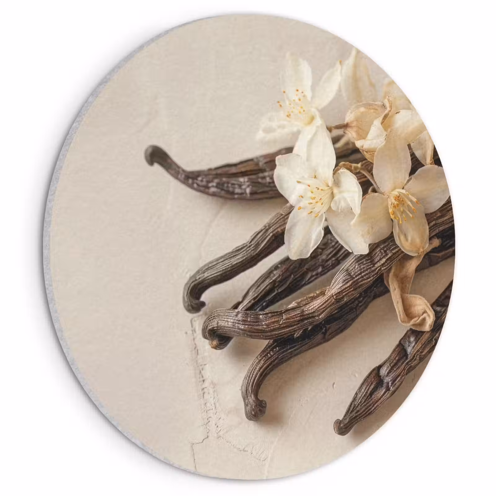 Acoustic painting round - Vanilla - Floral - Beige — 1