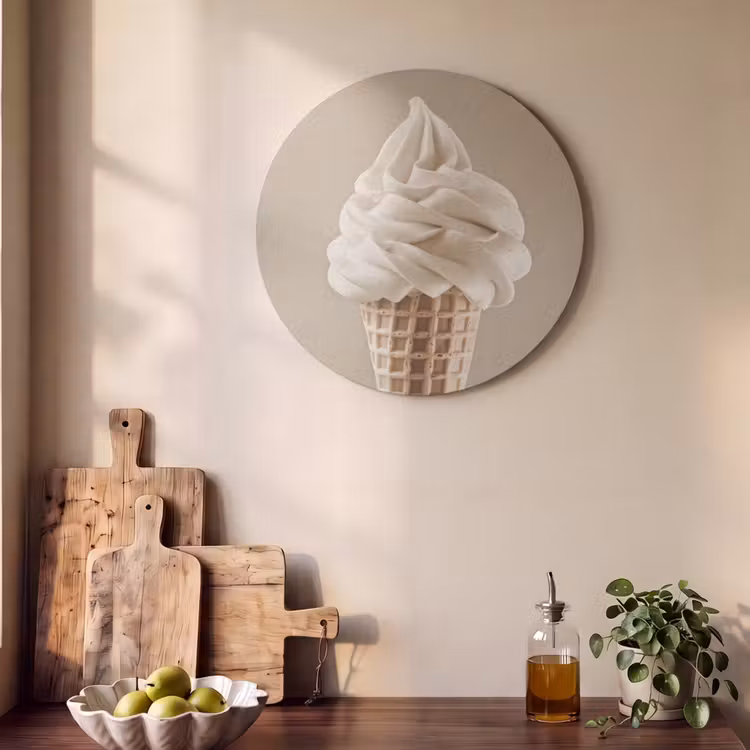 Acoustic painting round - Ice cream - Soft ice cream - Creamy - Horn - Beige — 4