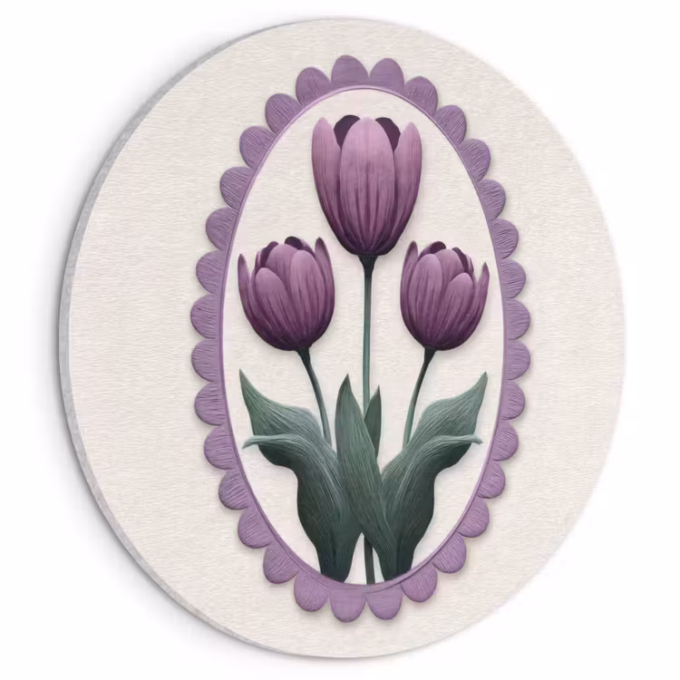 Acoustic painting round - Tulips - Purple - List - Leaves — 1