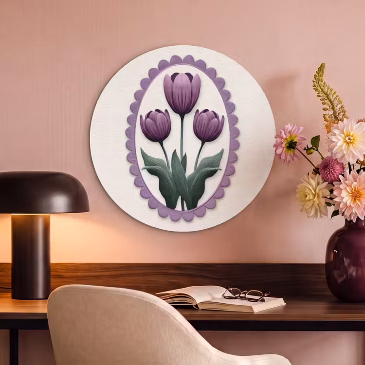 Acoustic painting round - Tulips - Purple - List - Leaves — 2