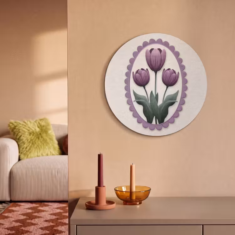 Acoustic painting round - Tulips - Purple - List - Leaves — 3