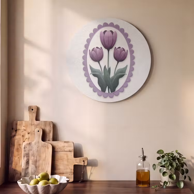 Acoustic painting round - Tulips - Purple - List - Leaves — 4