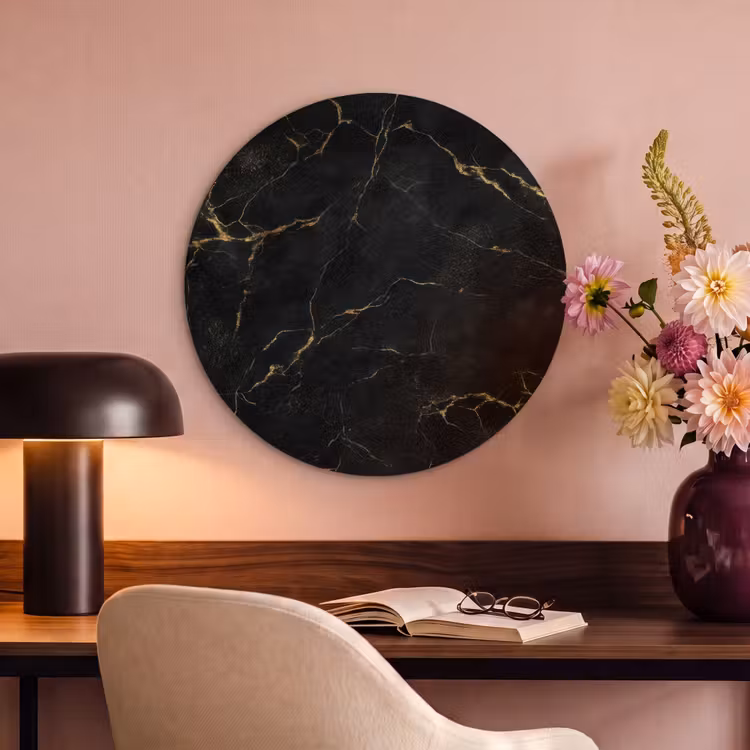 Acoustic painting round - Black marble - Golden veins - Classic — 2