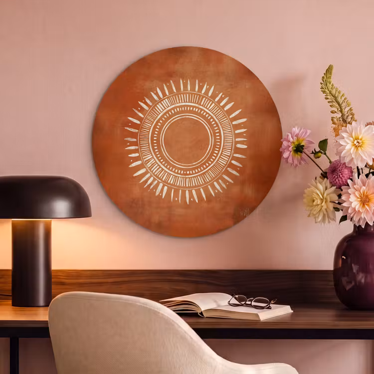 Acoustic painting round - Abstract - Lines - Sunrays - Reddish brown — 2