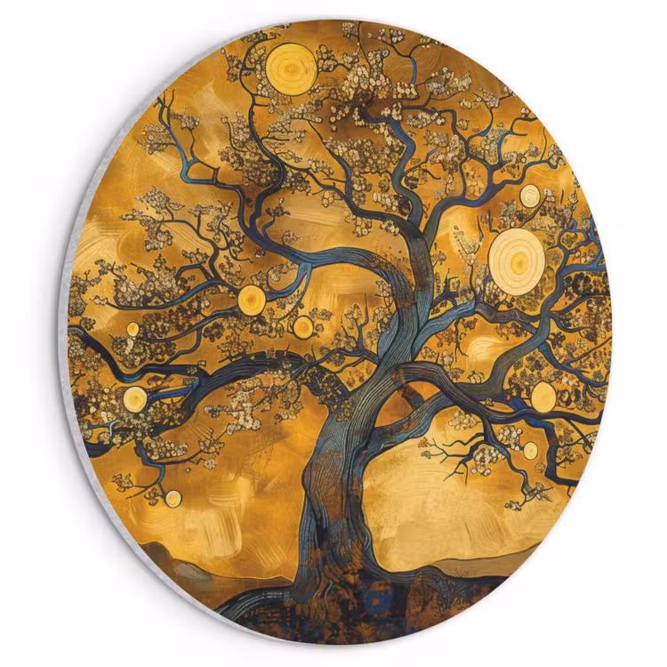 Acoustic painting round - Tree - Tree of Life - Abstract - Gold — 1