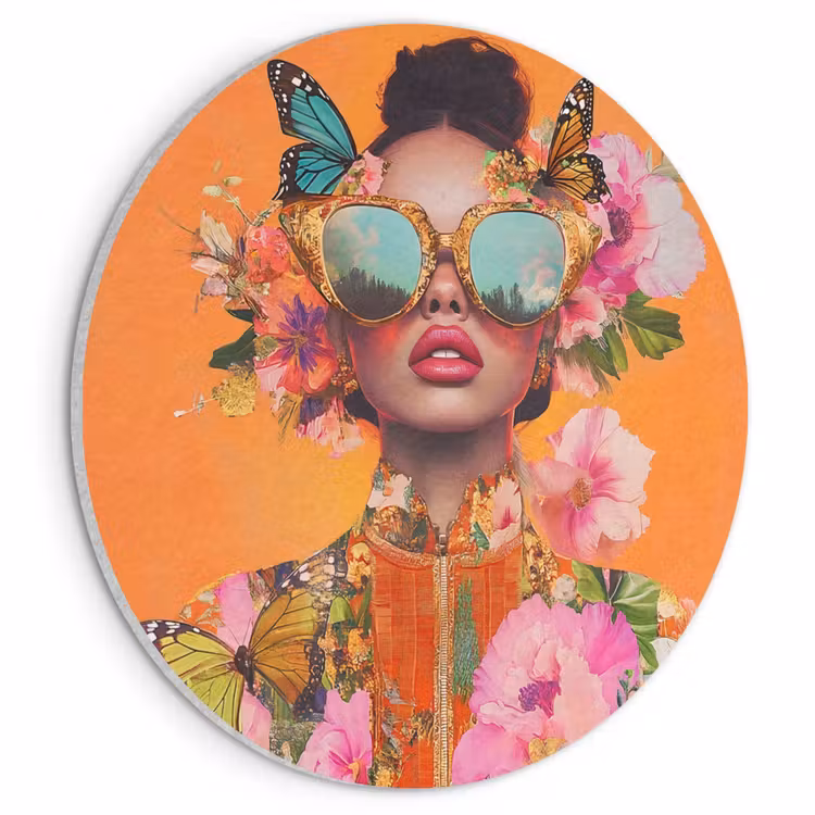 Acoustic painting round - Butterflies - Woman - Sunglasses - Colorful — 1