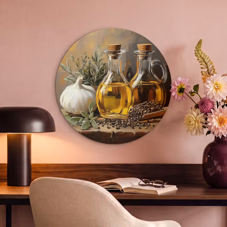 Acoustic painting round - Still life - Olive oil - Garlic - Herbs — 2