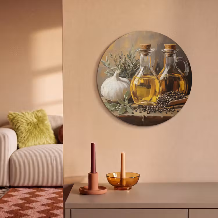 Acoustic painting round - Still life - Olive oil - Garlic - Herbs — 3
