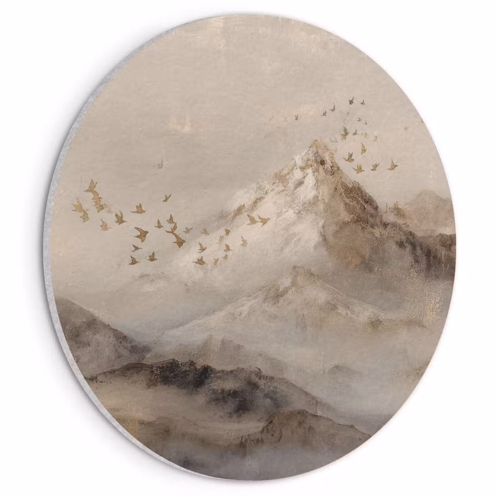 Acoustic painting round - Mountain landscape - Fog - Brush strokes — 1