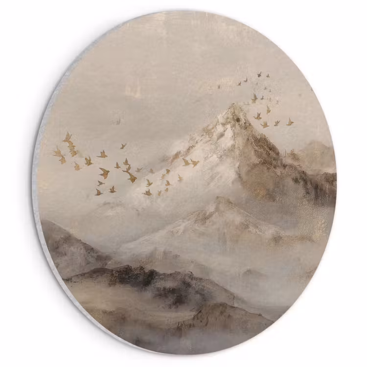 Acoustic painting round - Mountain landscape - Fog - Brush strokes — 1
