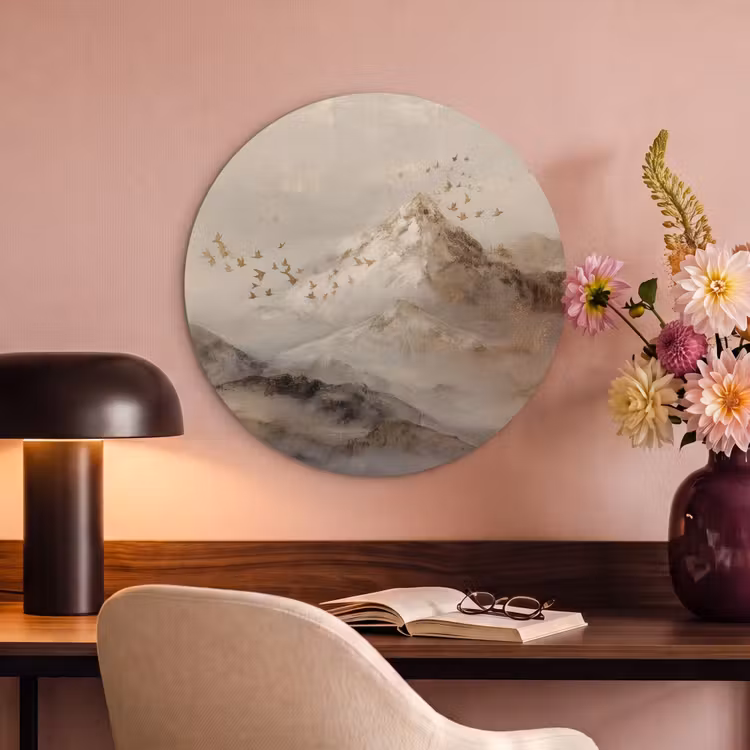 Acoustic painting round - Mountain landscape - Fog - Brush strokes — 2