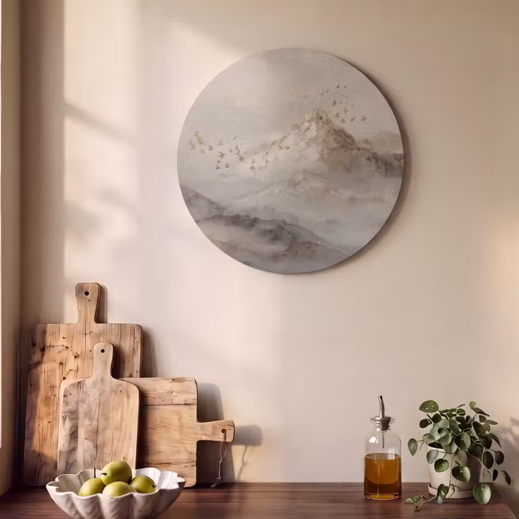 Acoustic painting round - Mountain landscape - Fog - Brush strokes — 4