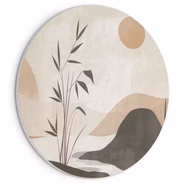 Acoustic painting round - Japandi - Landscape - Beige — 1