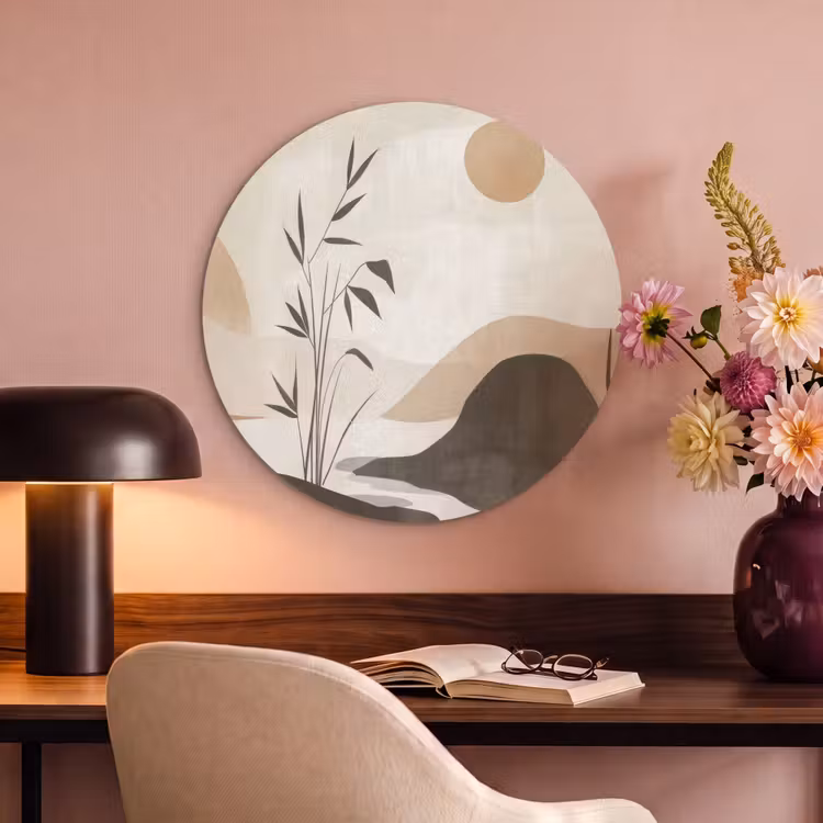 Acoustic painting round - Japandi - Landscape - Beige — 2